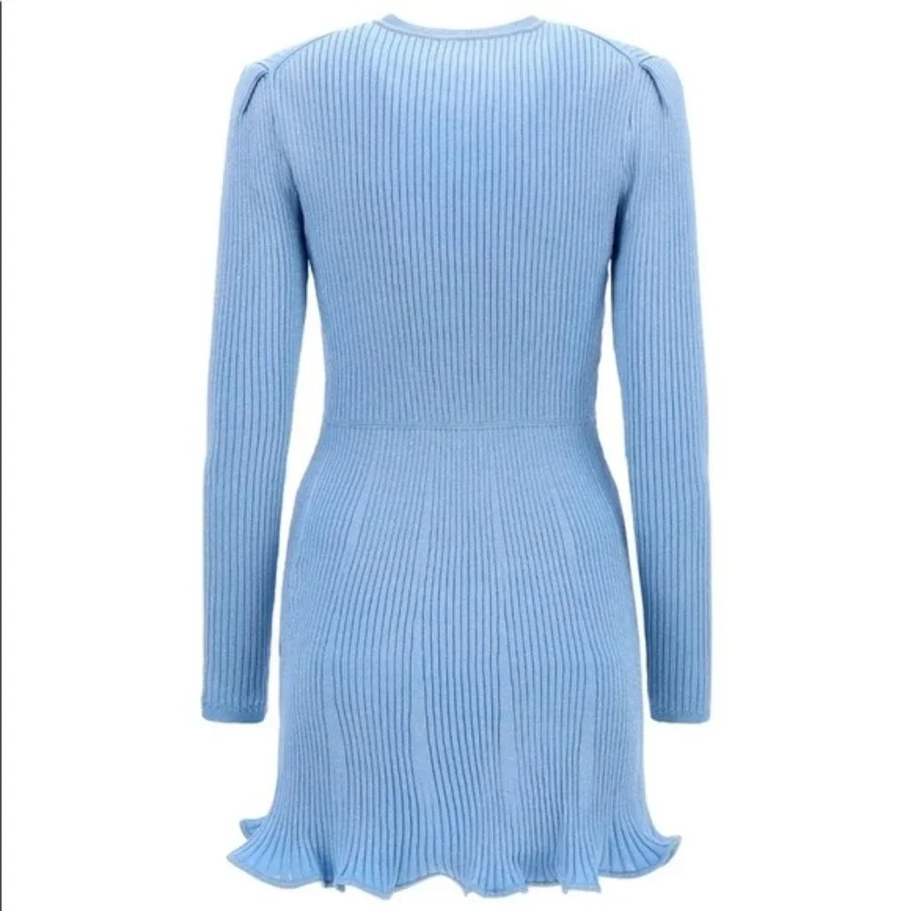 NWT Self-Portrait Bow Detail Lurex Knit Mini Dress L - Picture 2 of 6